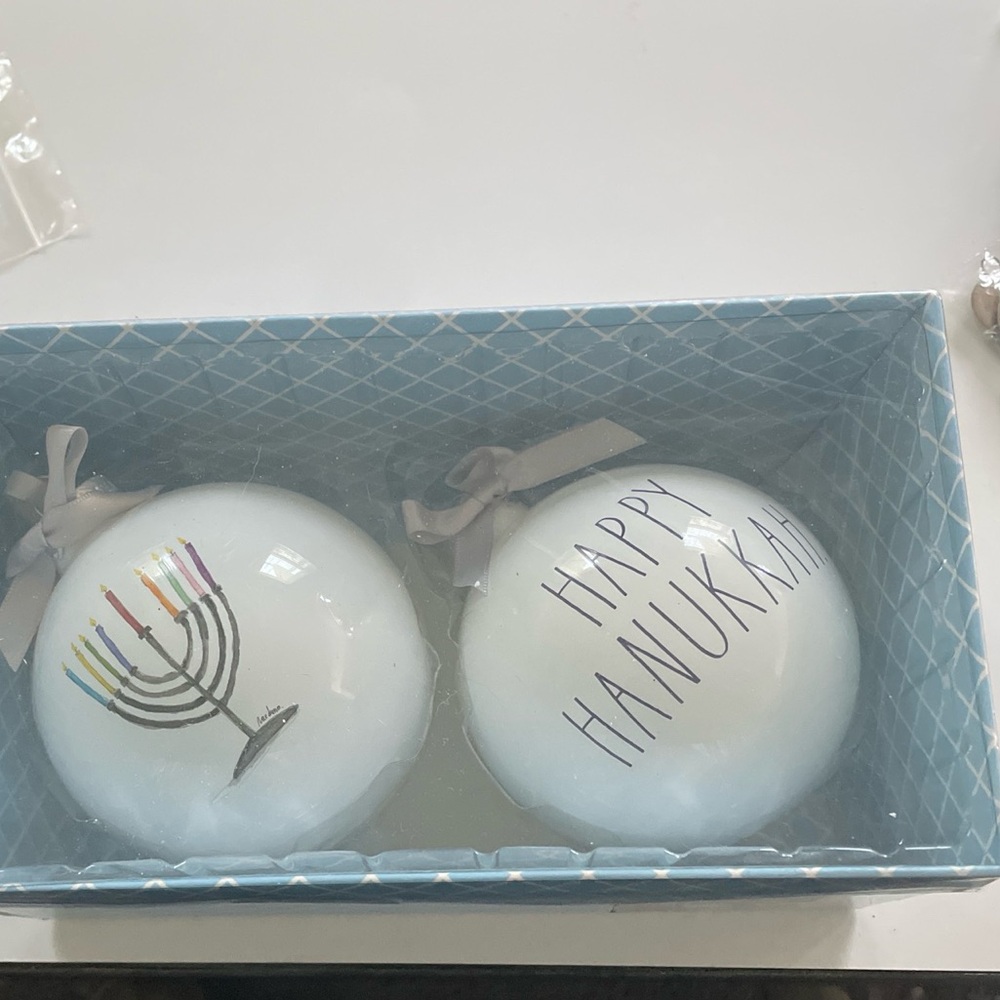 RAE DUNN NEW IN BOX 2 piece ORNAMENT HANUKKAH SET